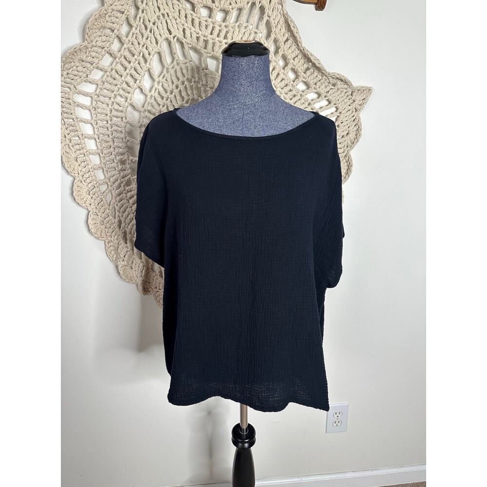 Bryn Walker Cotton Gauze Black Oversized Lagenlook Top Size Medium